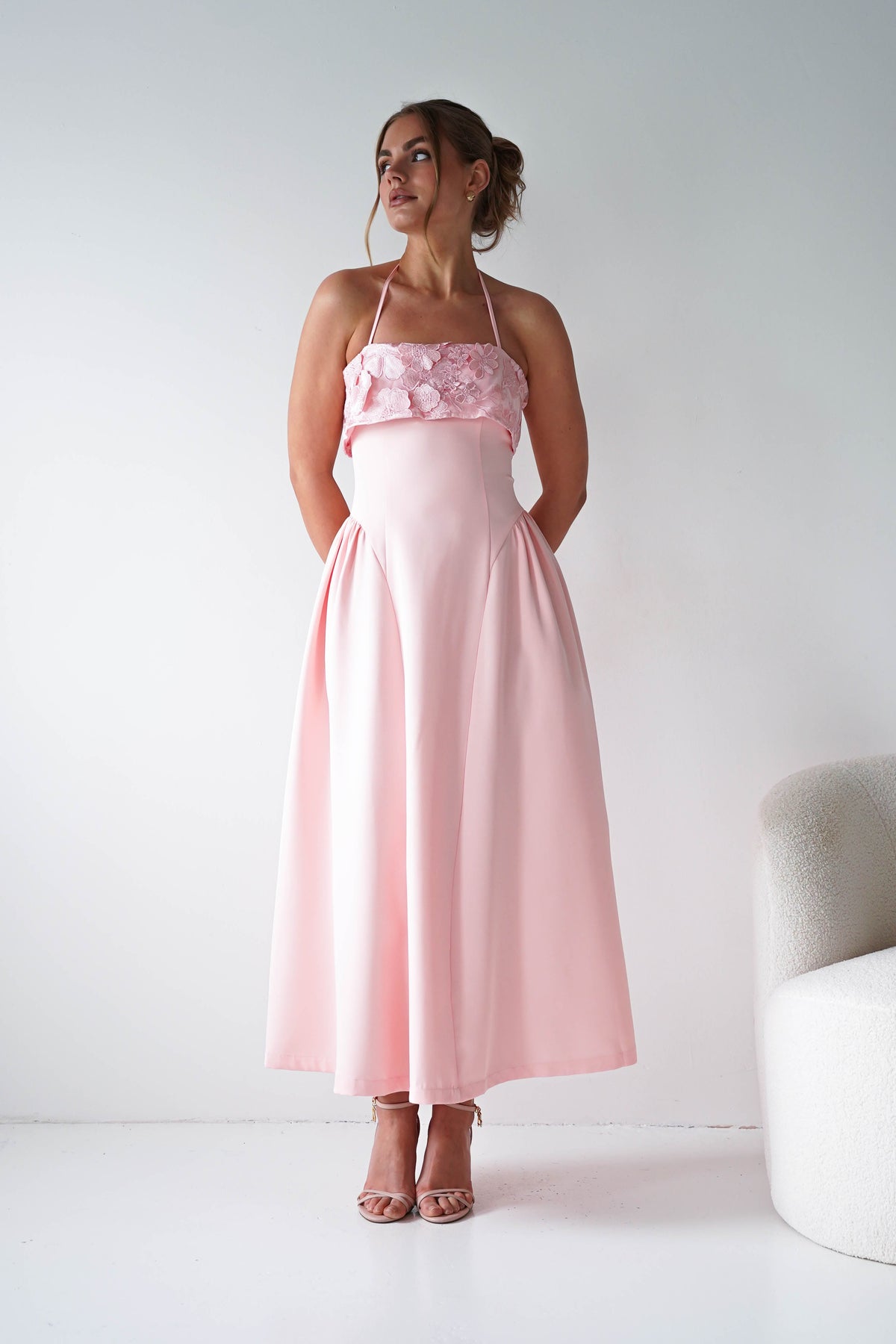 Daphne Embroidered Floral Midaxi Dress | Pink-Oh Hello Clothing