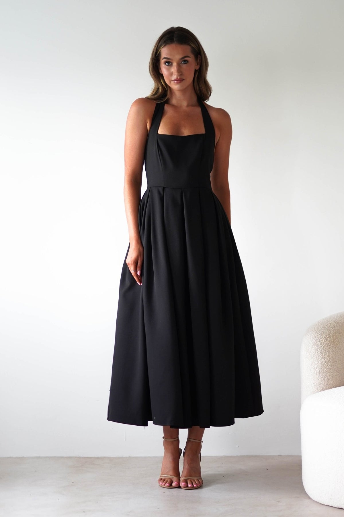 Daria Halter Neck Midi Dress | Black-Oh Hello Clothing
