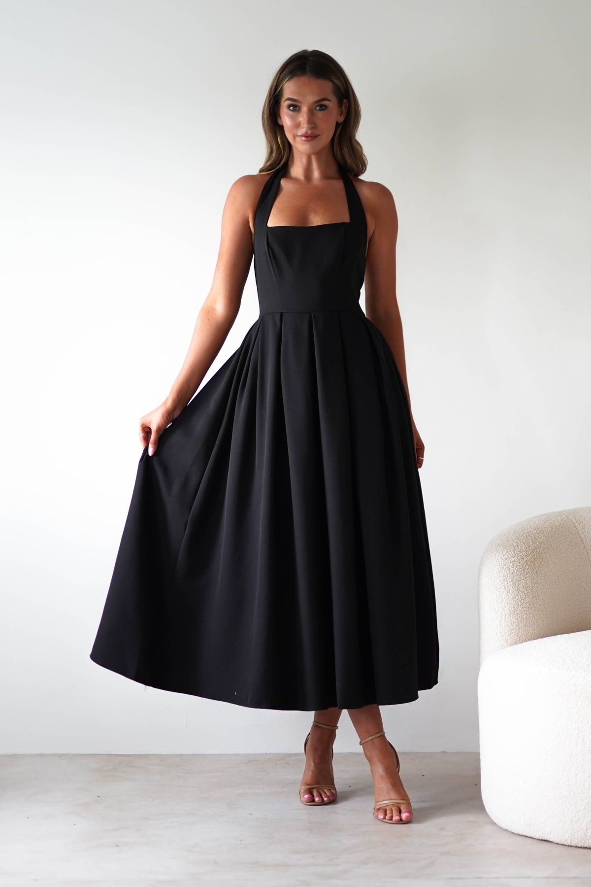 Daria Halter Neck Midi Dress | Black-Oh Hello Clothing