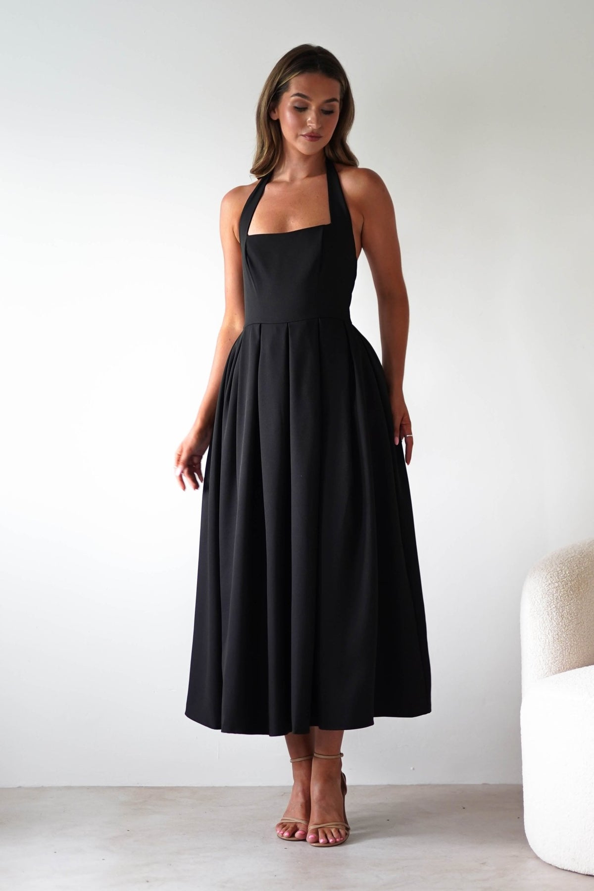 Daria Halter Neck Midi Dress | Black-Oh Hello Clothing