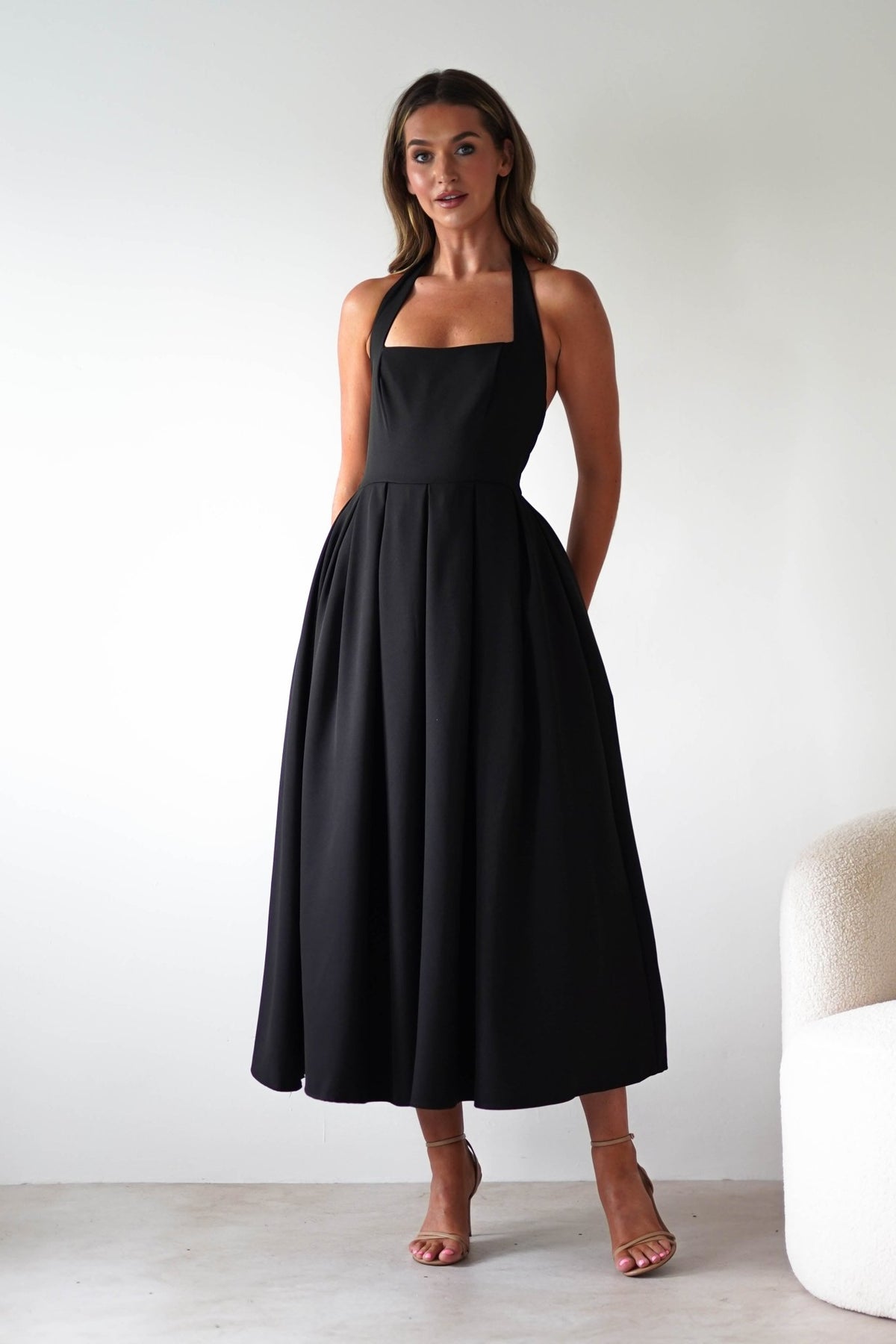 Daria Halter Neck Midi Dress | Black-Oh Hello Clothing