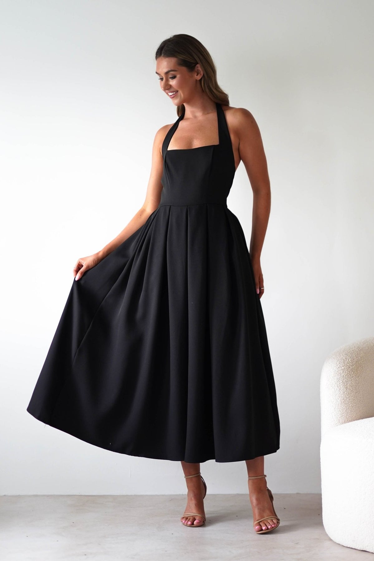 Daria Halter Neck Midi Dress | Black-Oh Hello Clothing
