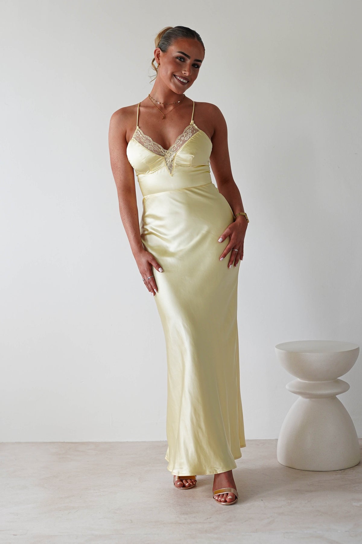 Dawn Soft Satin Maxi Dress | Yellow-Oh Hello Clothing