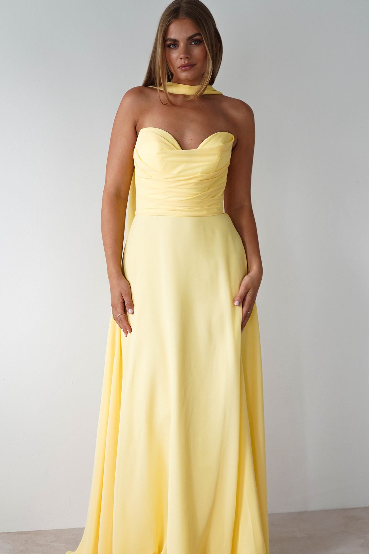 Delphine Chiffon Strapless Maxi Dress | Yellow-Oh Hello Clothing