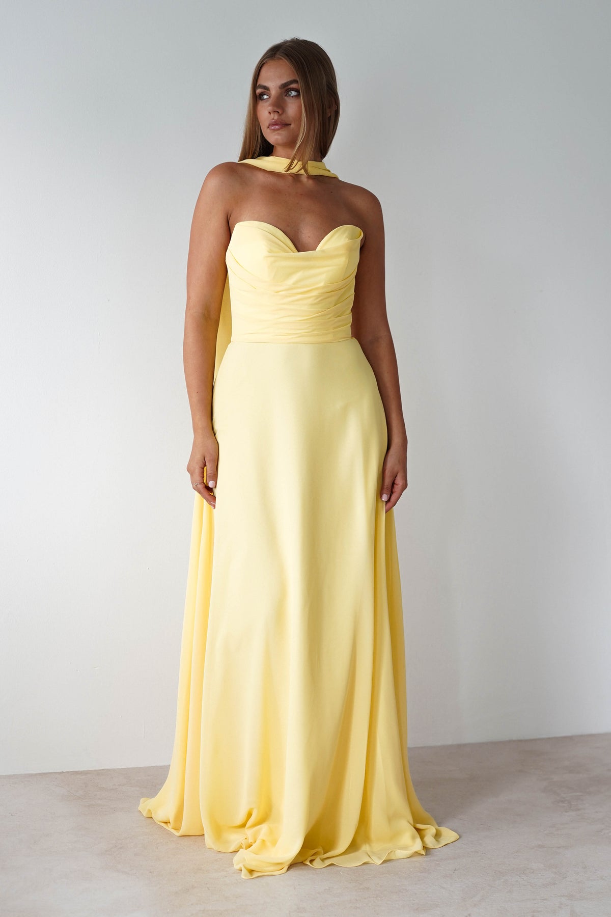 Delphine Chiffon Strapless Maxi Dress | Yellow-Oh Hello Clothing