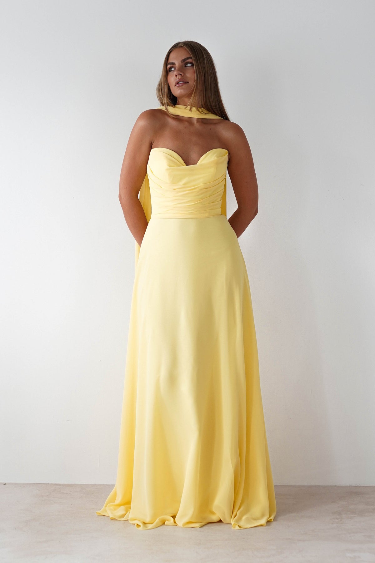 Delphine Chiffon Strapless Maxi Dress | Yellow-Oh Hello Clothing