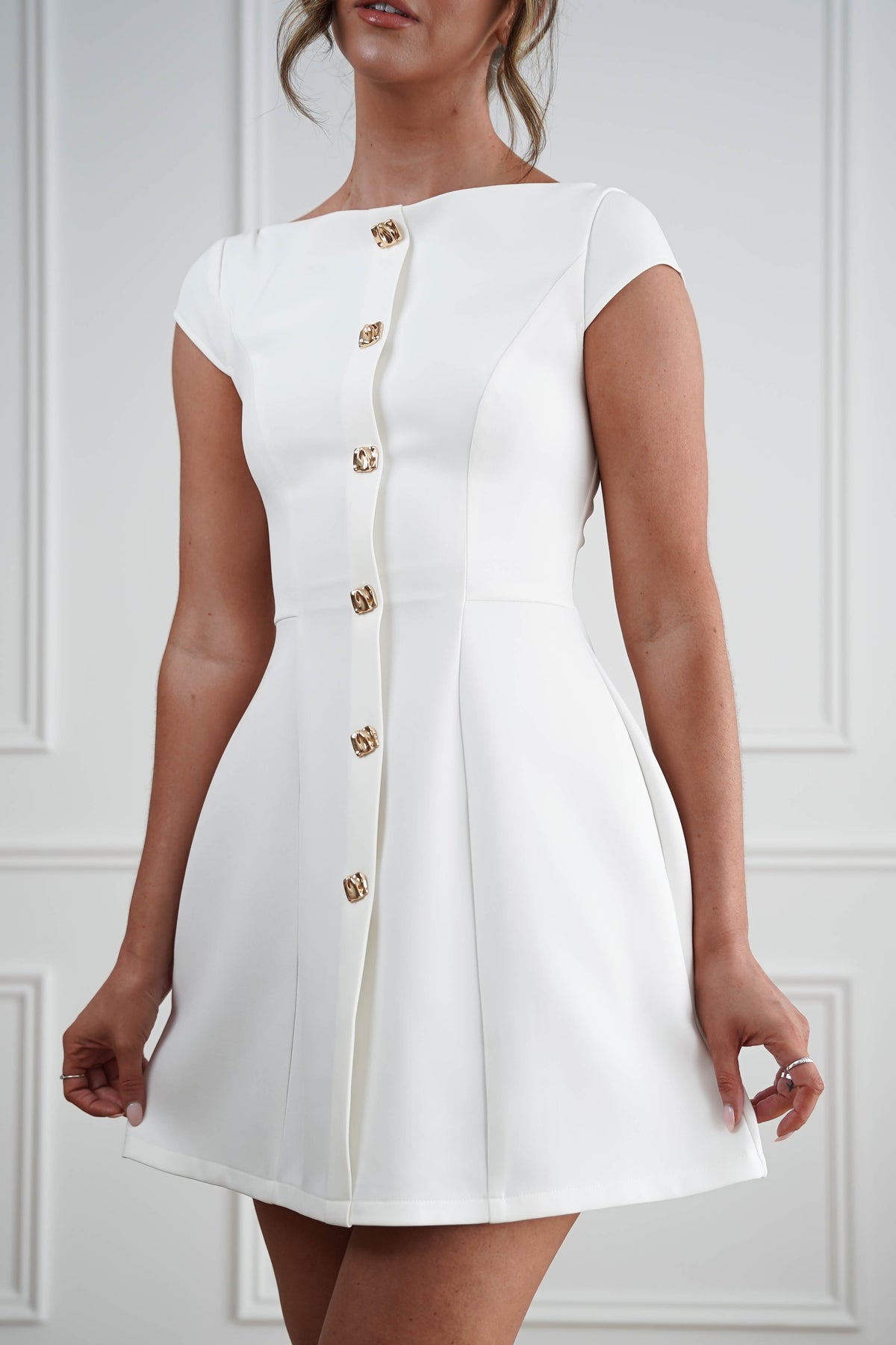 Desiree Cap Sleeve Mini Dress | White-Oh Hello Clothing