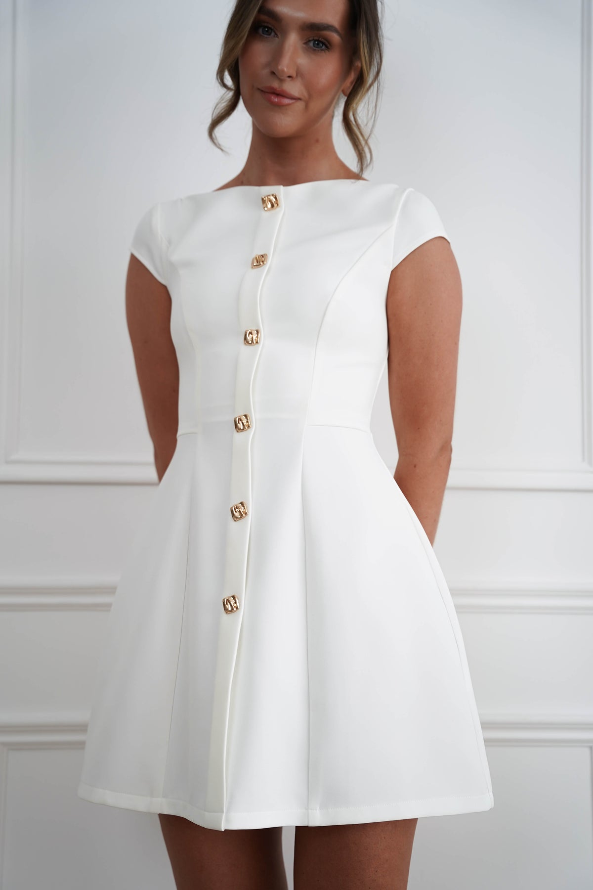 Desiree Cap Sleeve Mini Dress | White-Oh Hello Clothing