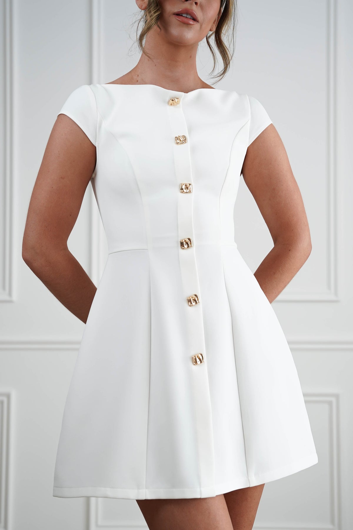 Desiree Cap Sleeve Mini Dress | White-Oh Hello Clothing
