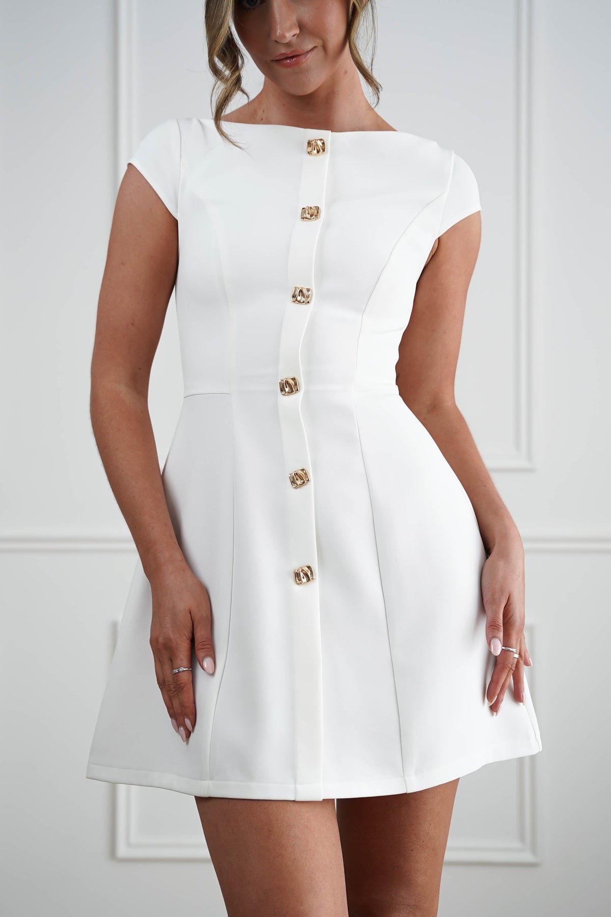 Desiree Cap Sleeve Mini Dress | White-Oh Hello Clothing