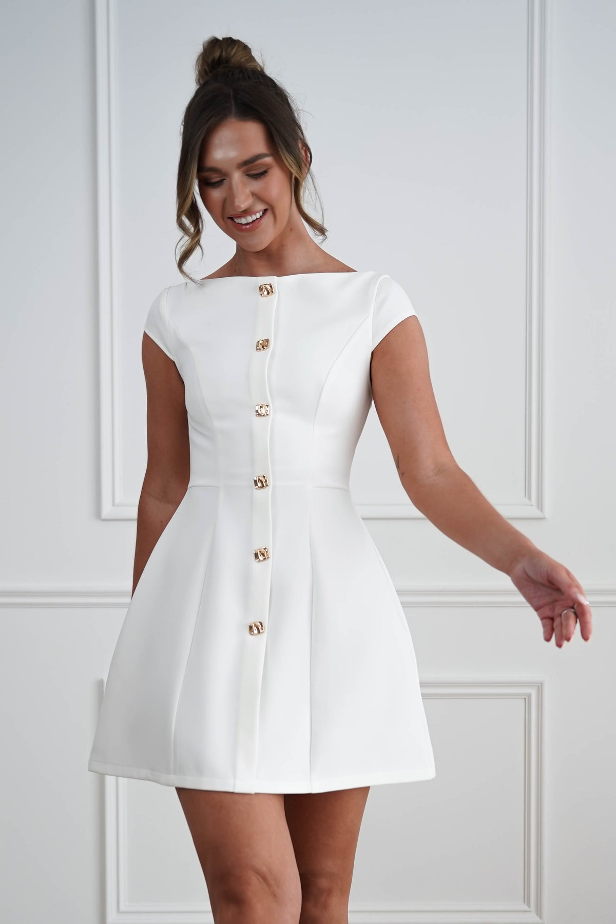 Desiree Cap Sleeve Mini Dress | White-Oh Hello Clothing