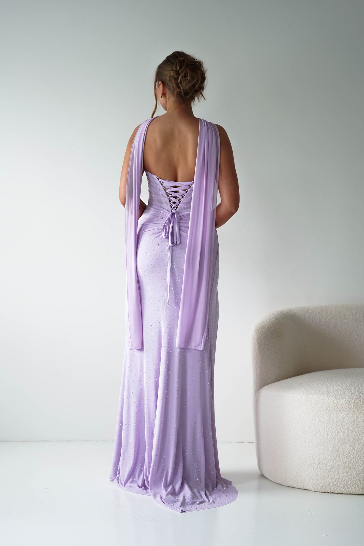 Diana Draped Strapless Rhinestone Gown | Lavender-Oh Hello Clothing