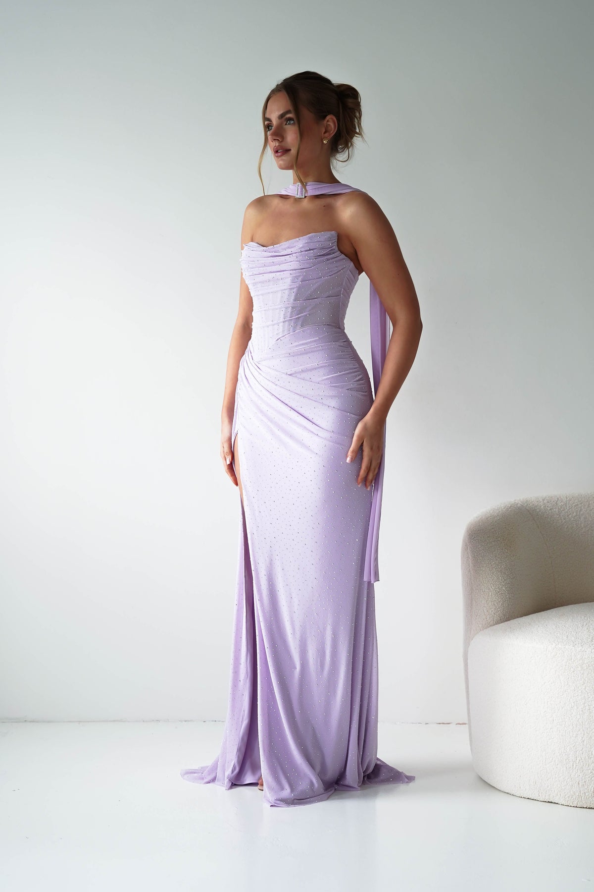 Diana Draped Strapless Rhinestone Gown | Lavender-Oh Hello Clothing