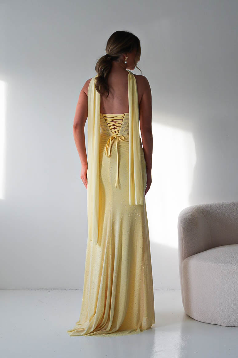 Diana Draped Strapless Rhinestone Gown | Yellow-Oh Hello Clothing