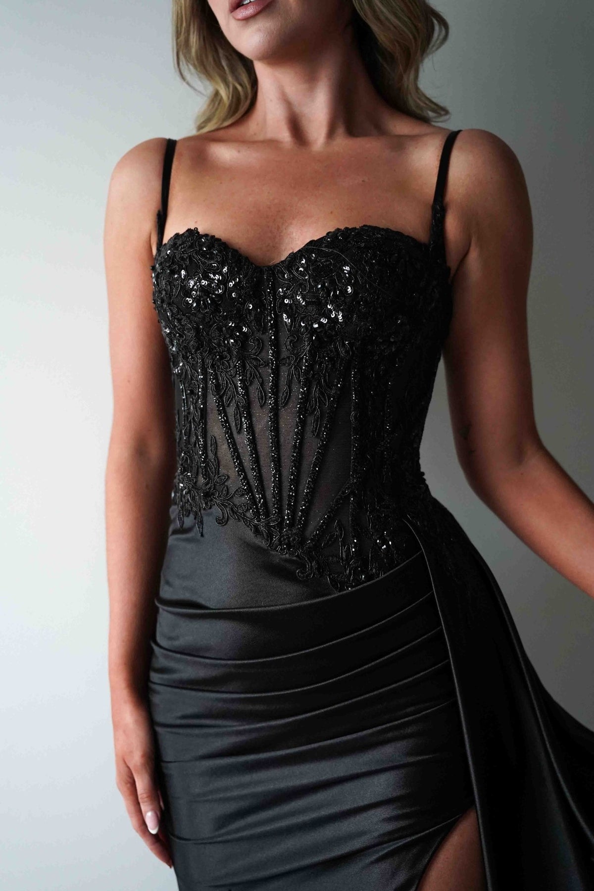 Diva Embellished Corset Gown | Black-Oh Hello Clothing