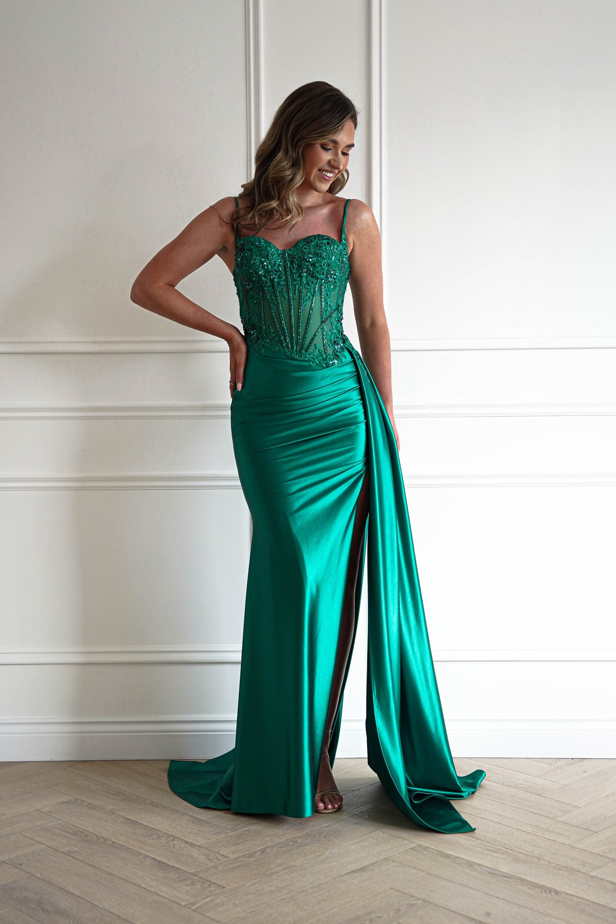 Diva Embellished Corset Gown | Emerald Green-Oh Hello Clothing