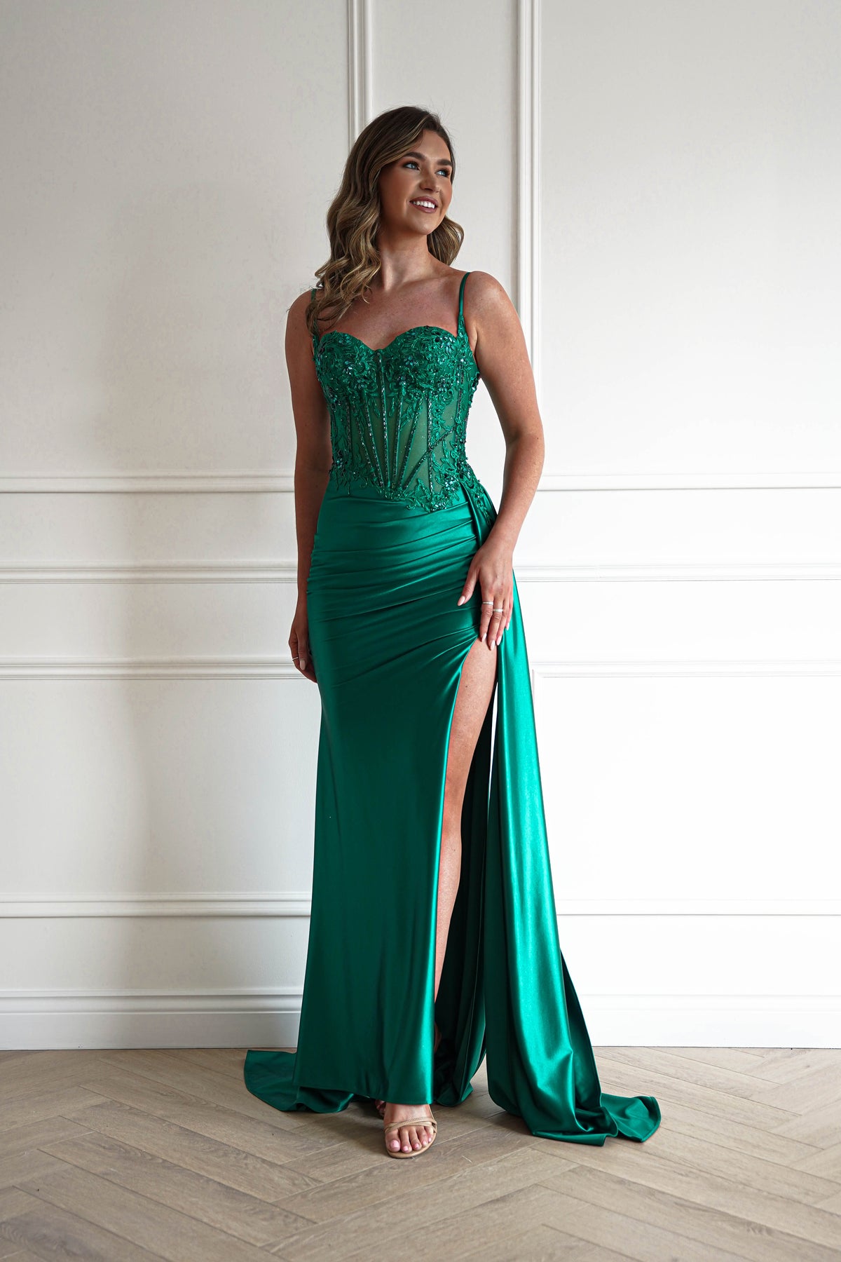 Diva Embellished Corset Gown | Emerald Green-Oh Hello Clothing