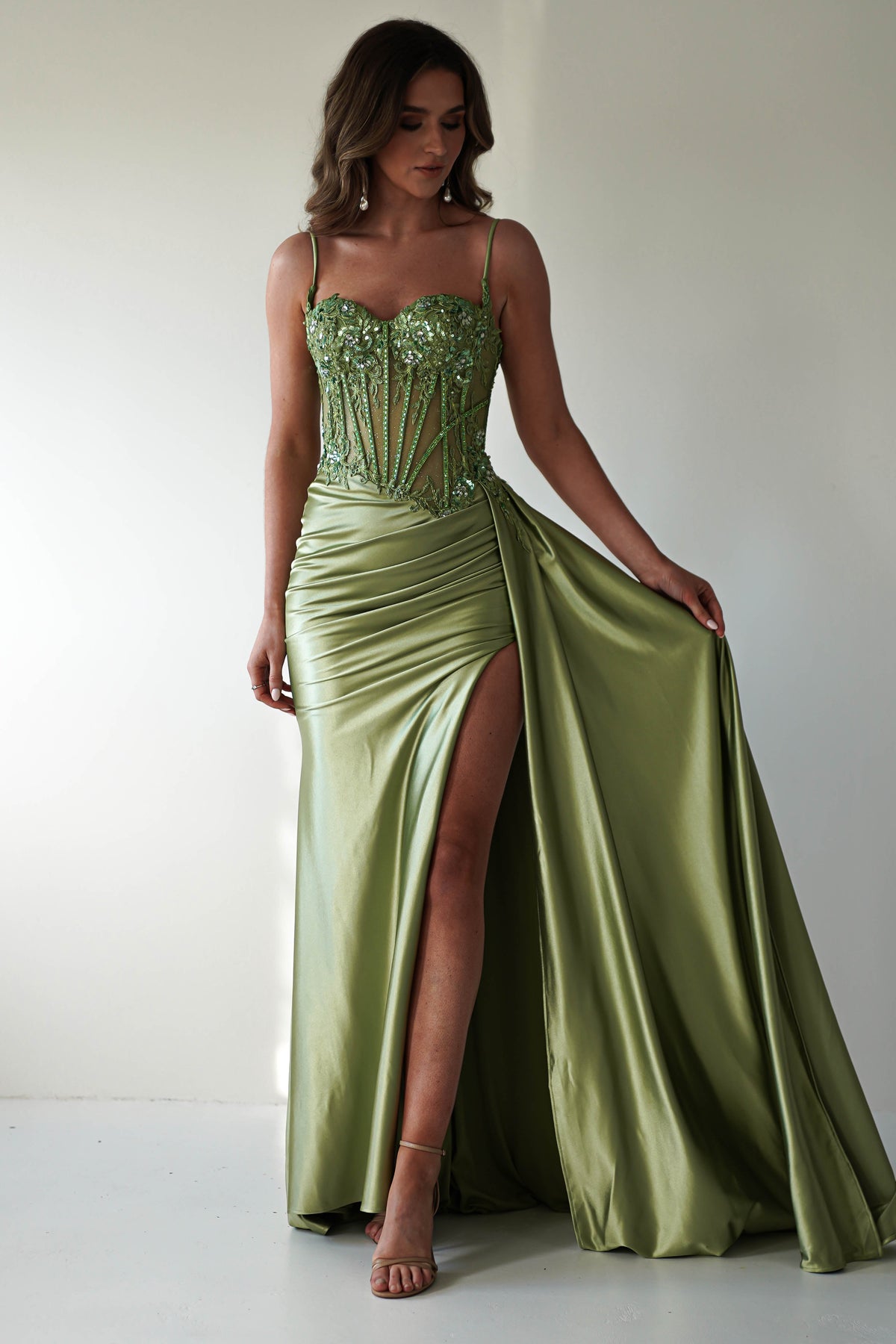 Diva Embellished Corset Gown | Green-Oh Hello Clothing