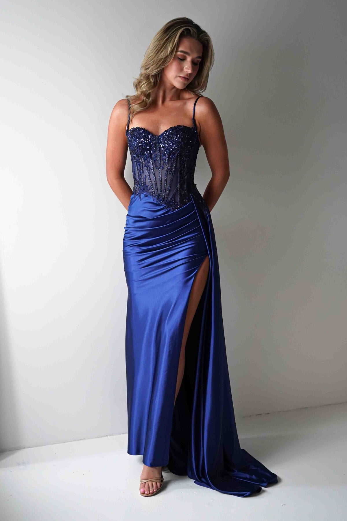 Diva Embellished Corset Gown | Royal Navy-Oh Hello Clothing