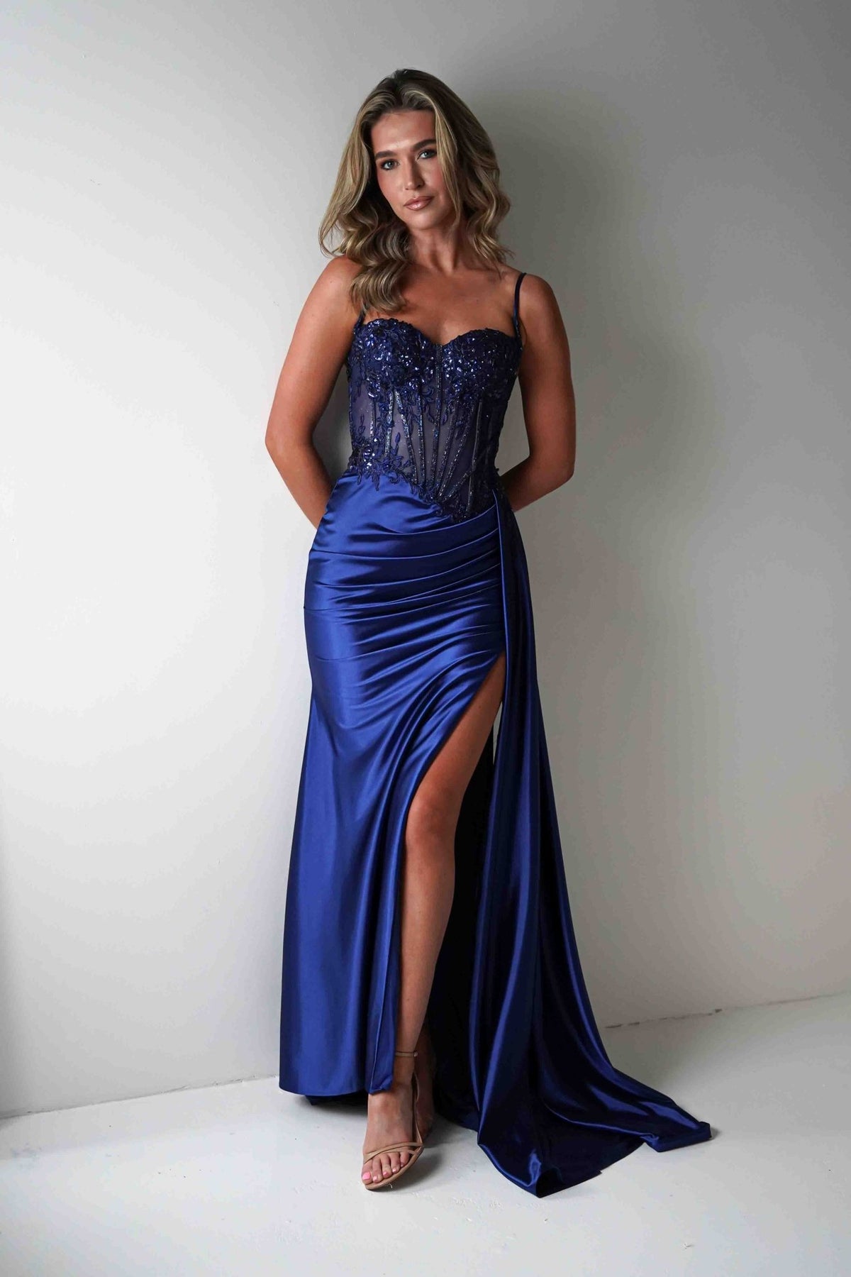 Diva Embellished Corset Gown | Royal Navy-Oh Hello Clothing