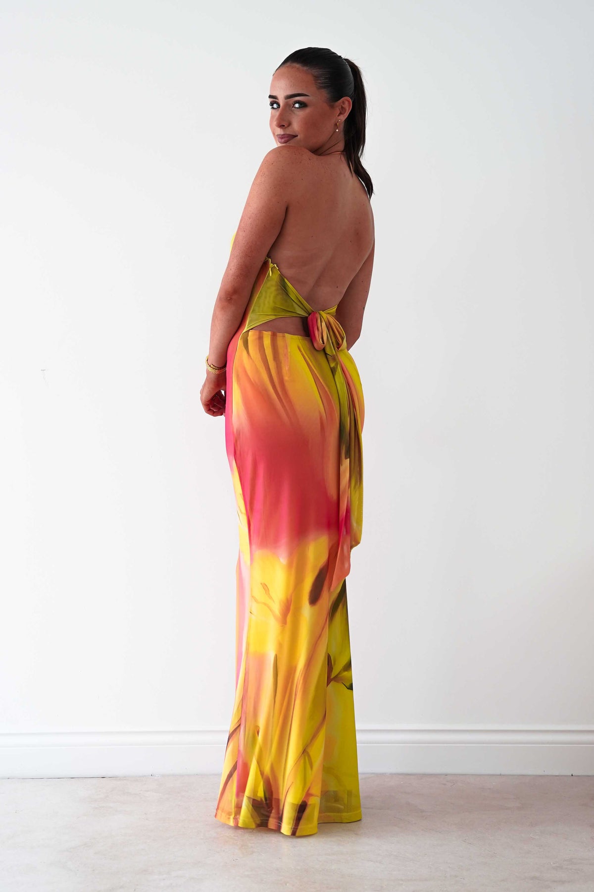 Doja Abstract Print Halterneck Maxi Dress | Sunset-Oh Hello Clothing