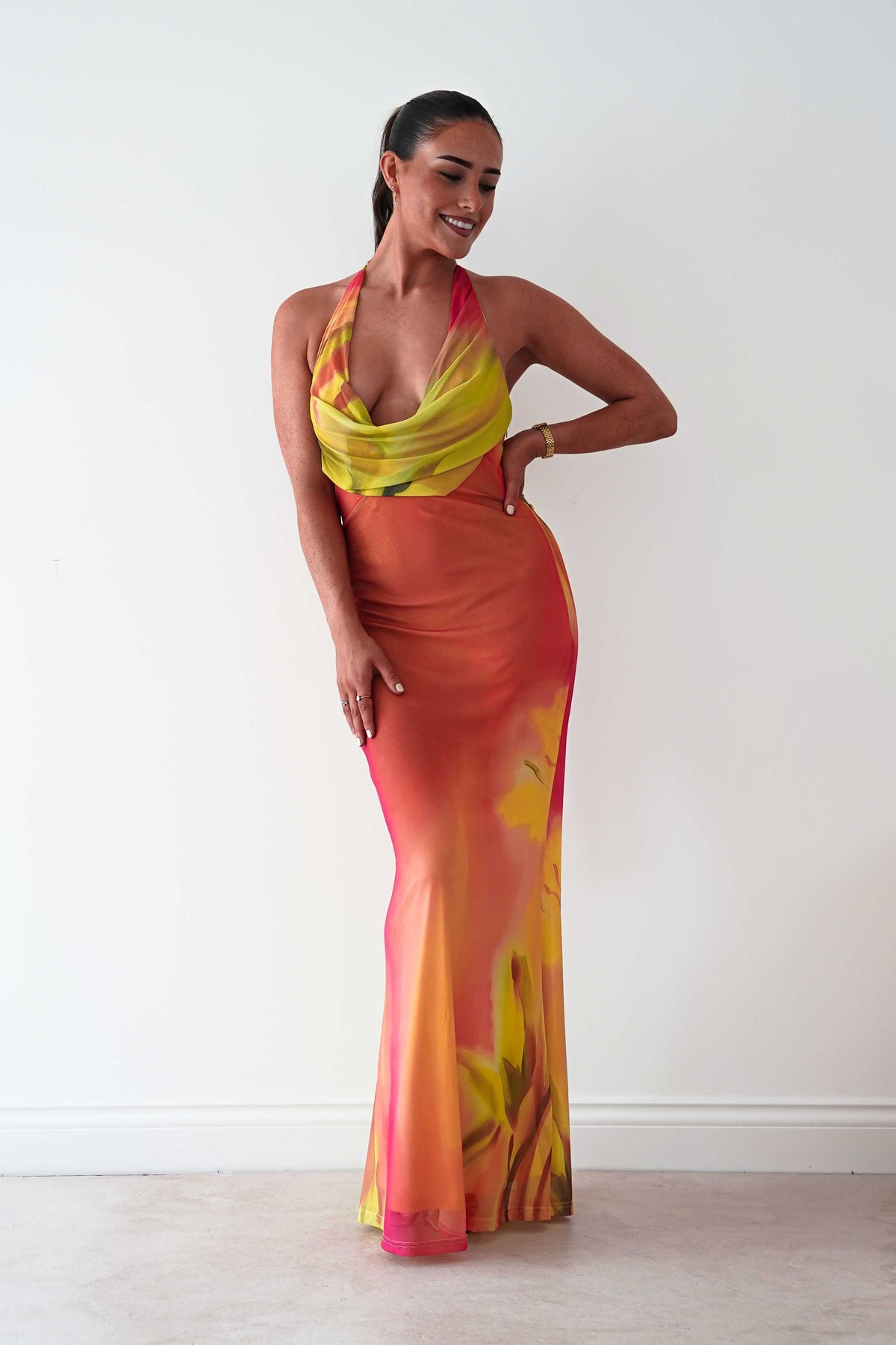 Doja Abstract Print Halterneck Maxi Dress | Sunset-Oh Hello Clothing