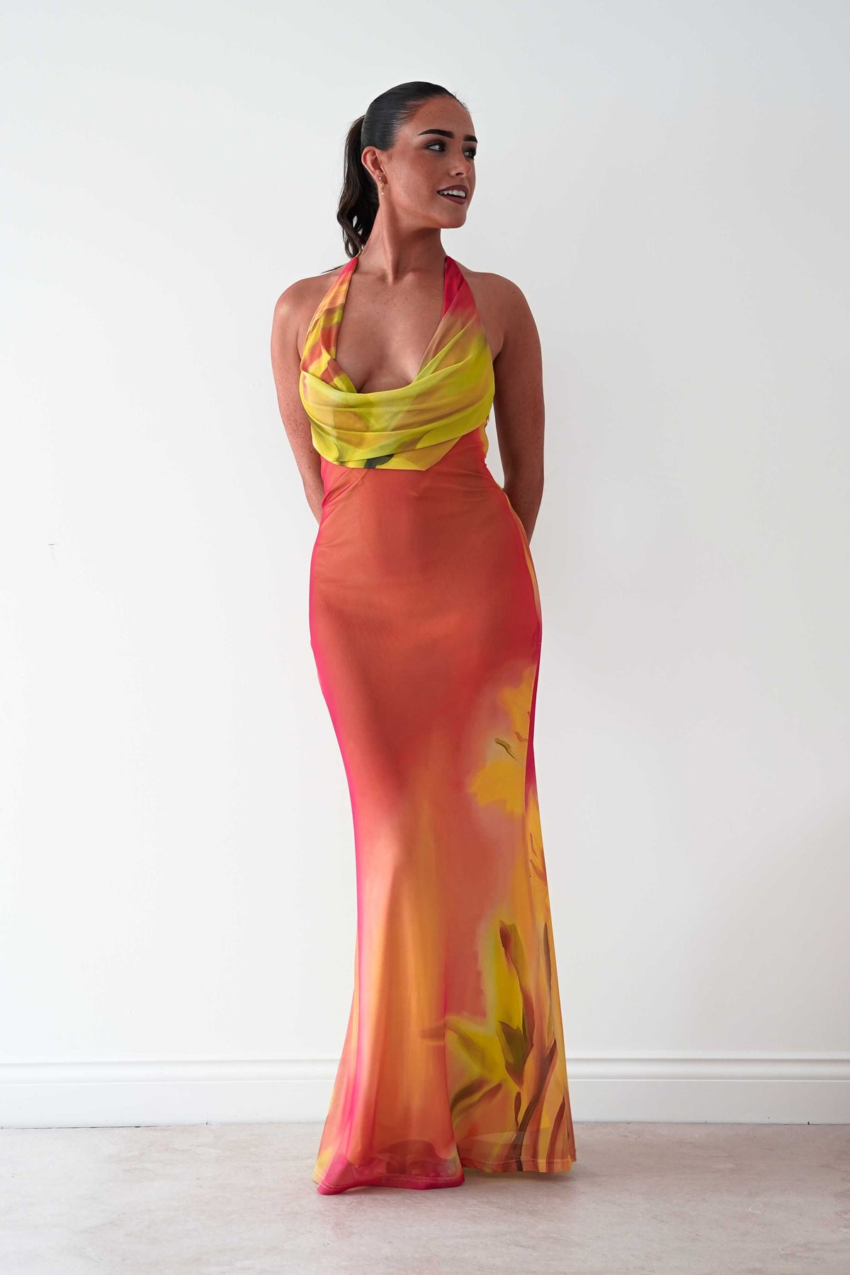 Doja Abstract Print Halterneck Maxi Dress | Sunset-Oh Hello Clothing