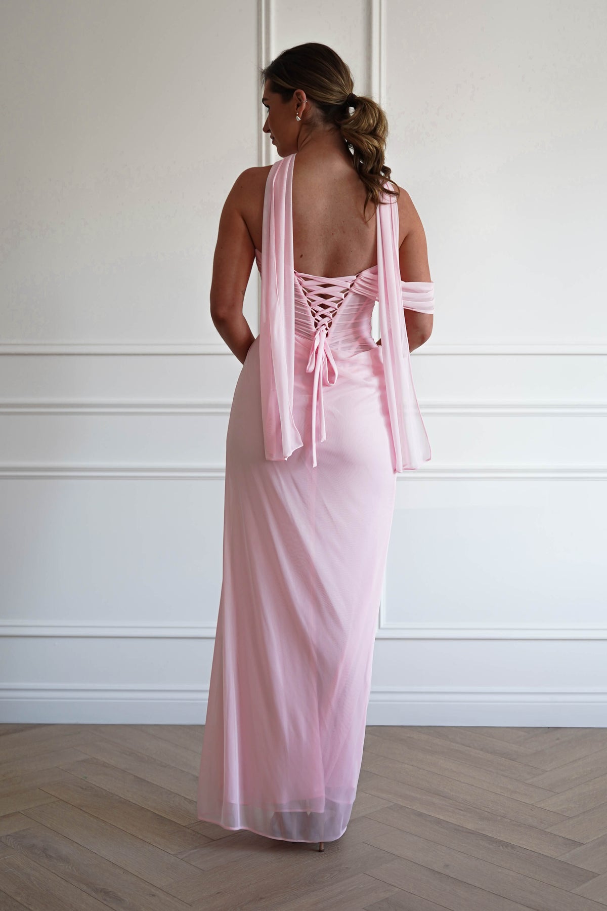 Donatella Draped Strapless Maxi Gown | Pink-Oh Hello Clothing