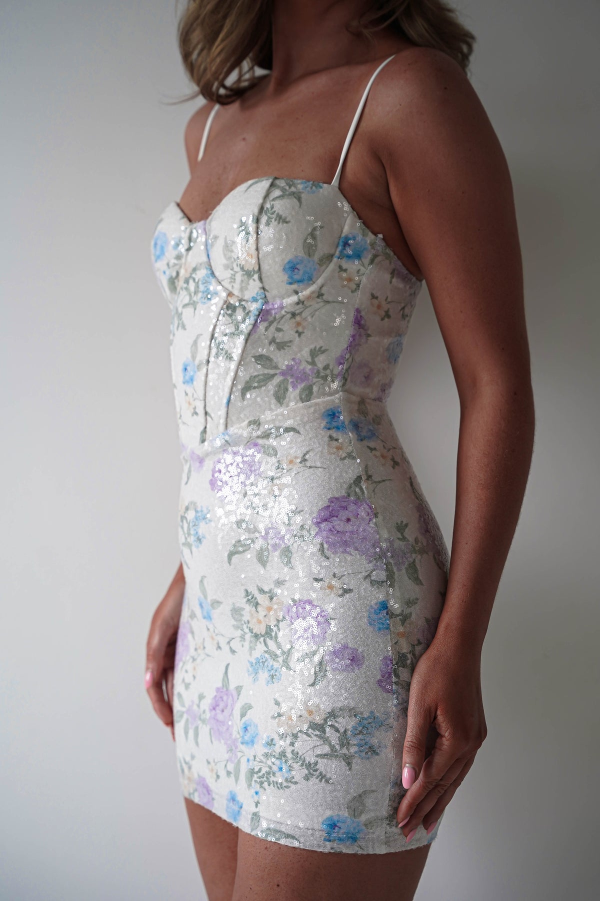 Electra Floral Sequin Mini Dress | Lavender Print-Oh Hello Clothing