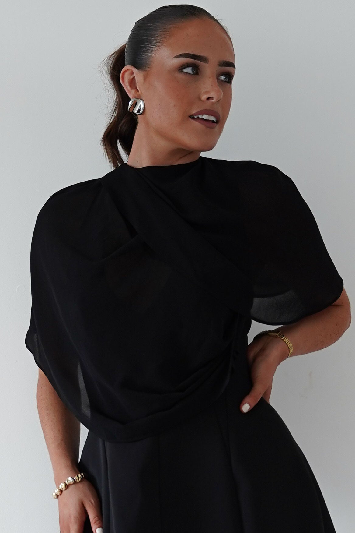 Oh Hello Clothing Top ONE SIZE Elegant Draped Cape | Black