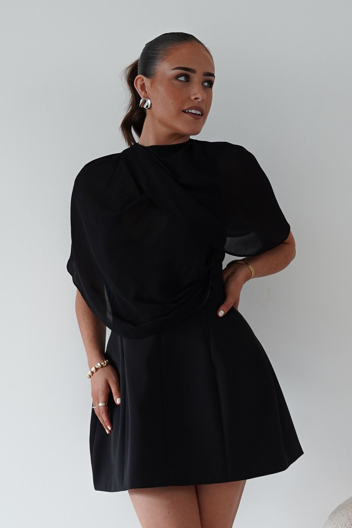Oh Hello Clothing Top ONE SIZE Elegant Draped Cape | Black