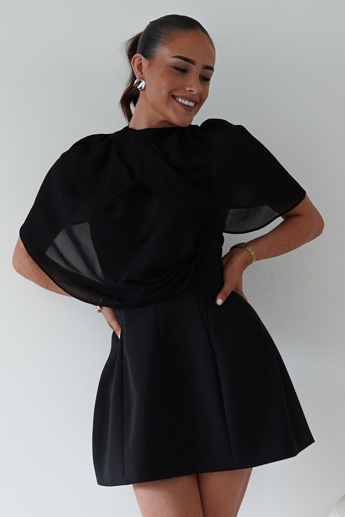 Oh Hello Clothing Top ONE SIZE Elegant Draped Cape | Black