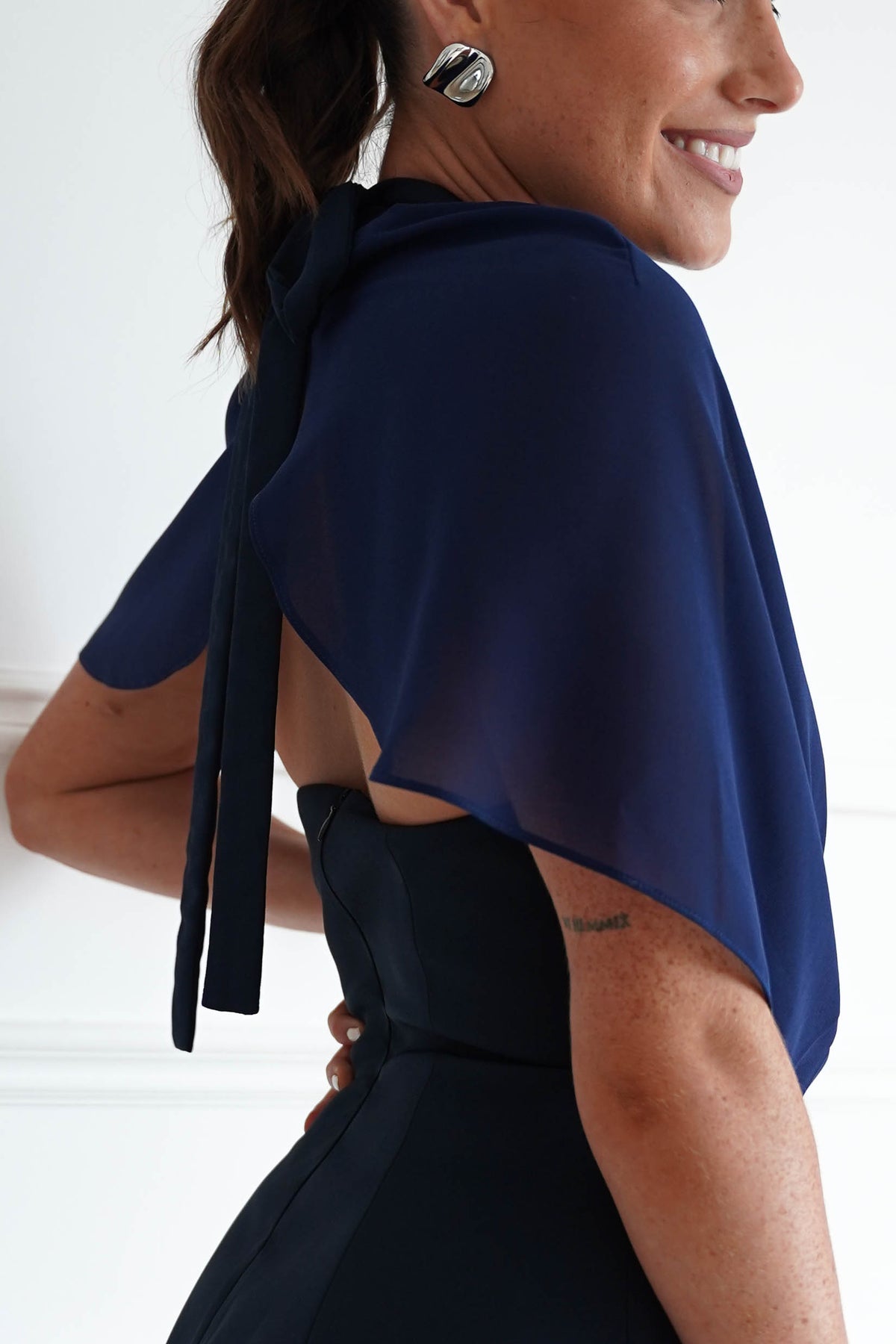 Oh Hello Clothing Top ONE SIZE Elegant Draped Cape | Navy