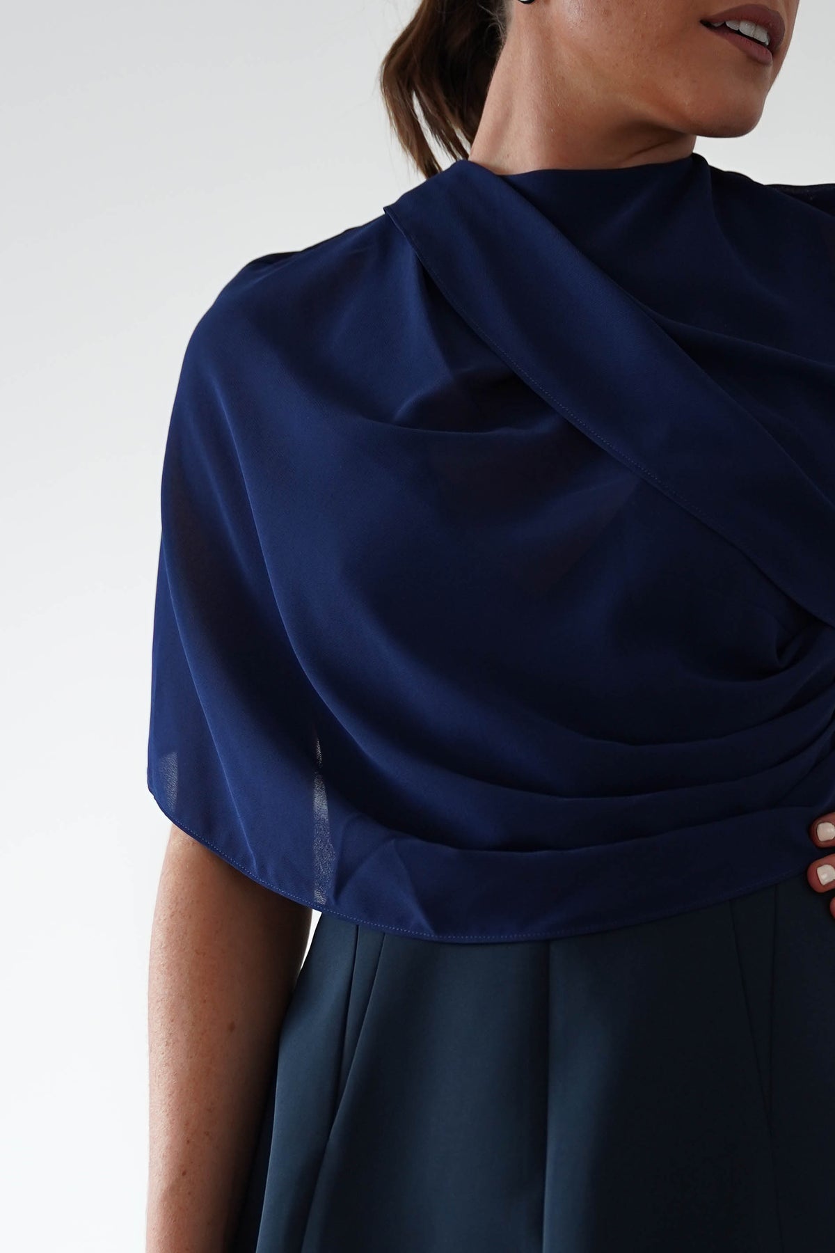 Oh Hello Clothing Top ONE SIZE Elegant Draped Cape | Navy