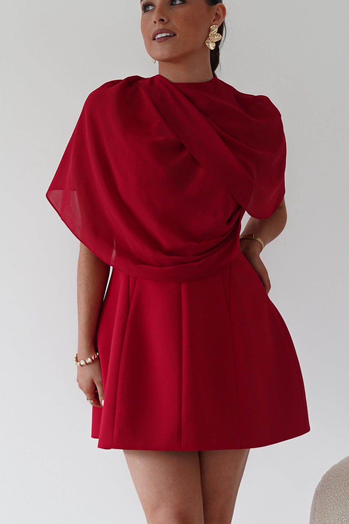 Oh Hello Clothing Top ONE SIZE Elegant Draped Cape | Red