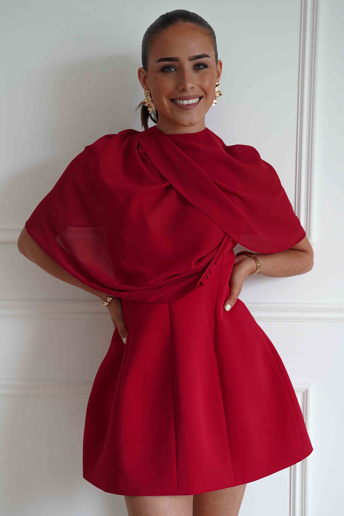 Oh Hello Clothing Top ONE SIZE Elegant Draped Cape | Red