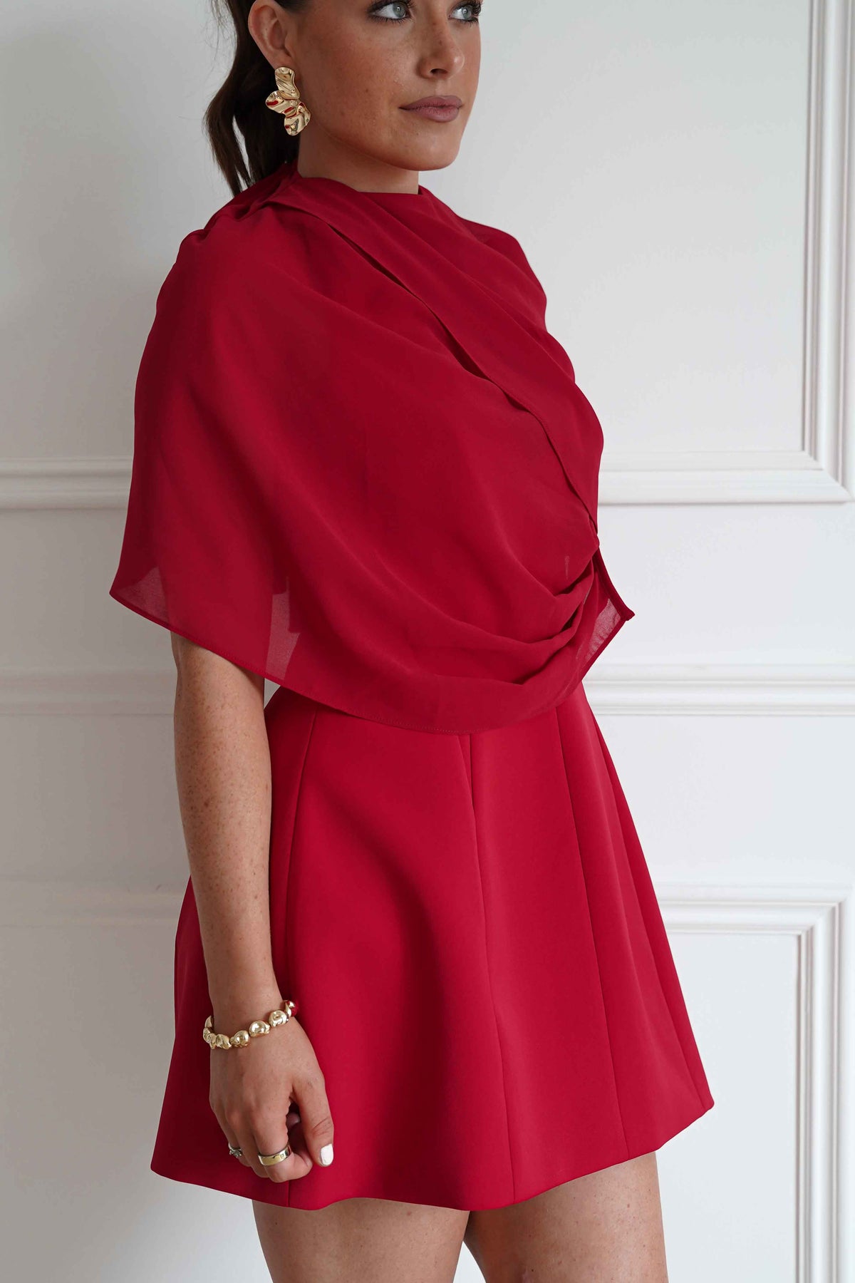 Oh Hello Clothing Top ONE SIZE Elegant Draped Cape | Red