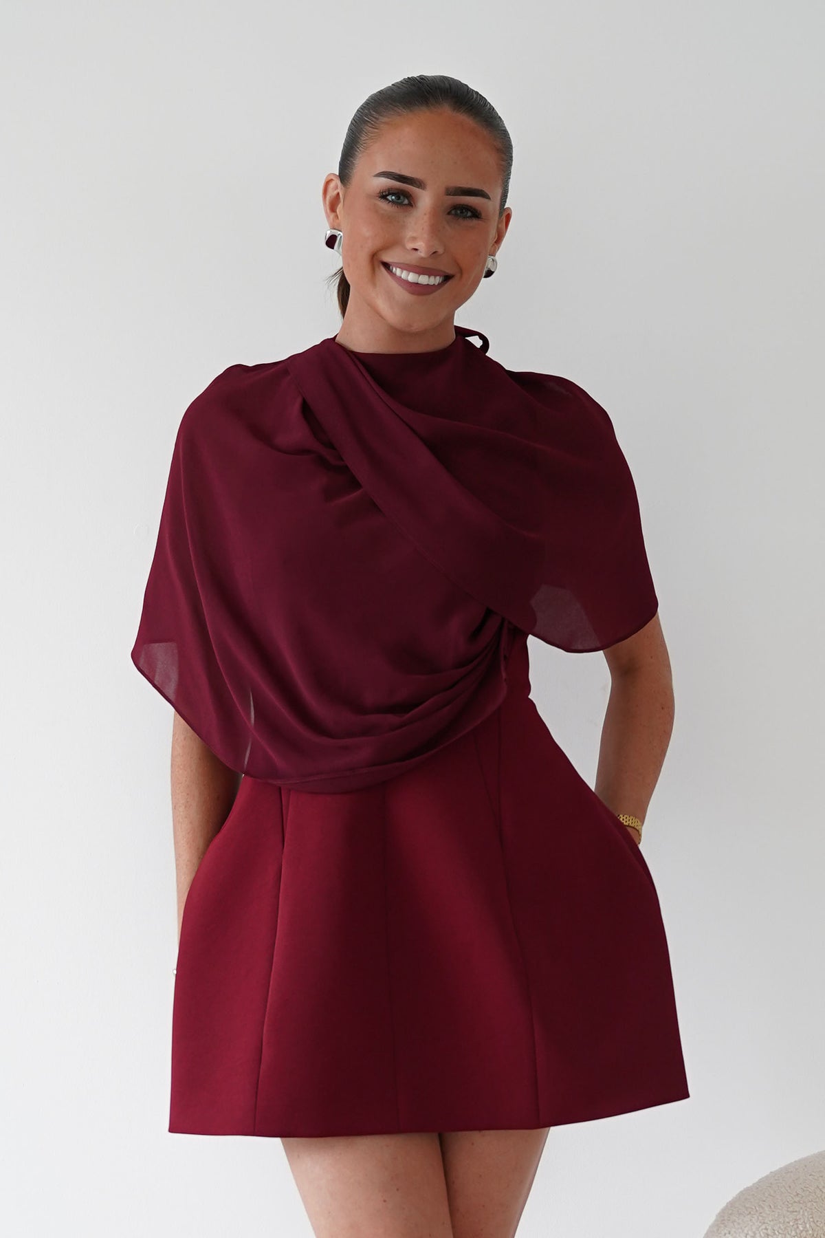 Oh Hello Clothing Top ONE SIZE Elegant Draped Cape | Wine