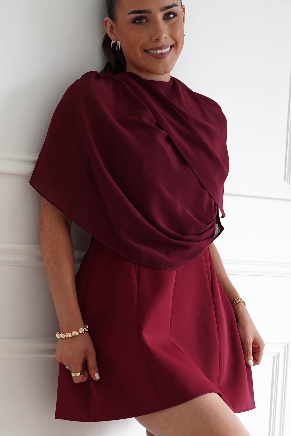 Oh Hello Clothing Top ONE SIZE Elegant Draped Cape | Wine
