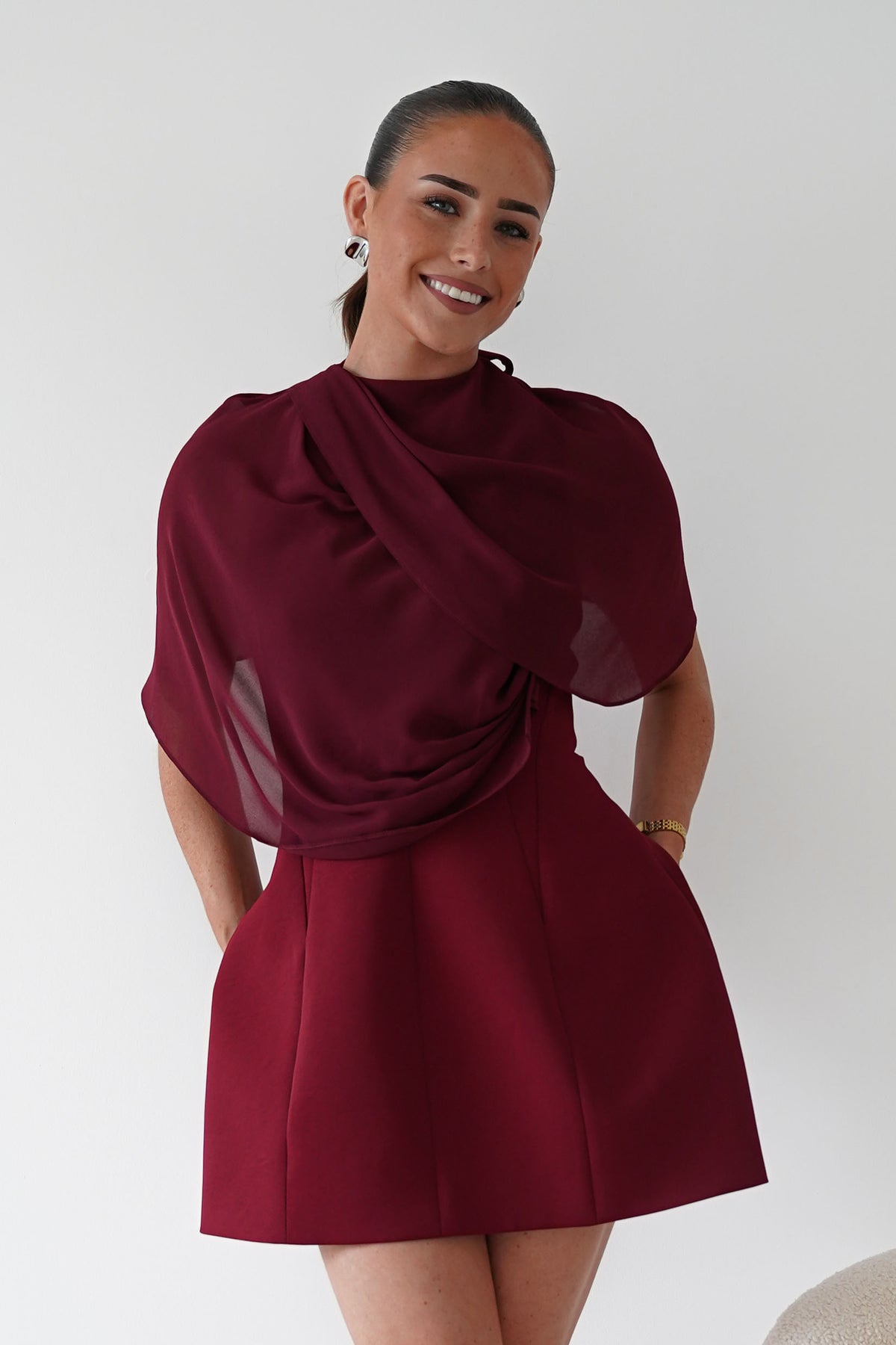 Oh Hello Clothing Top ONE SIZE Elegant Draped Cape | Wine