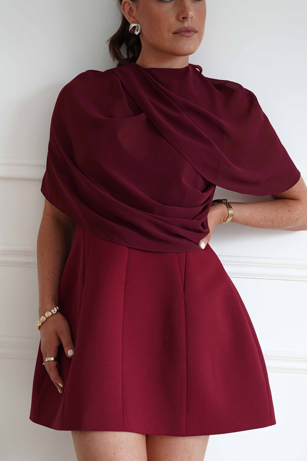 Oh Hello Clothing Top ONE SIZE Elegant Draped Cape | Wine