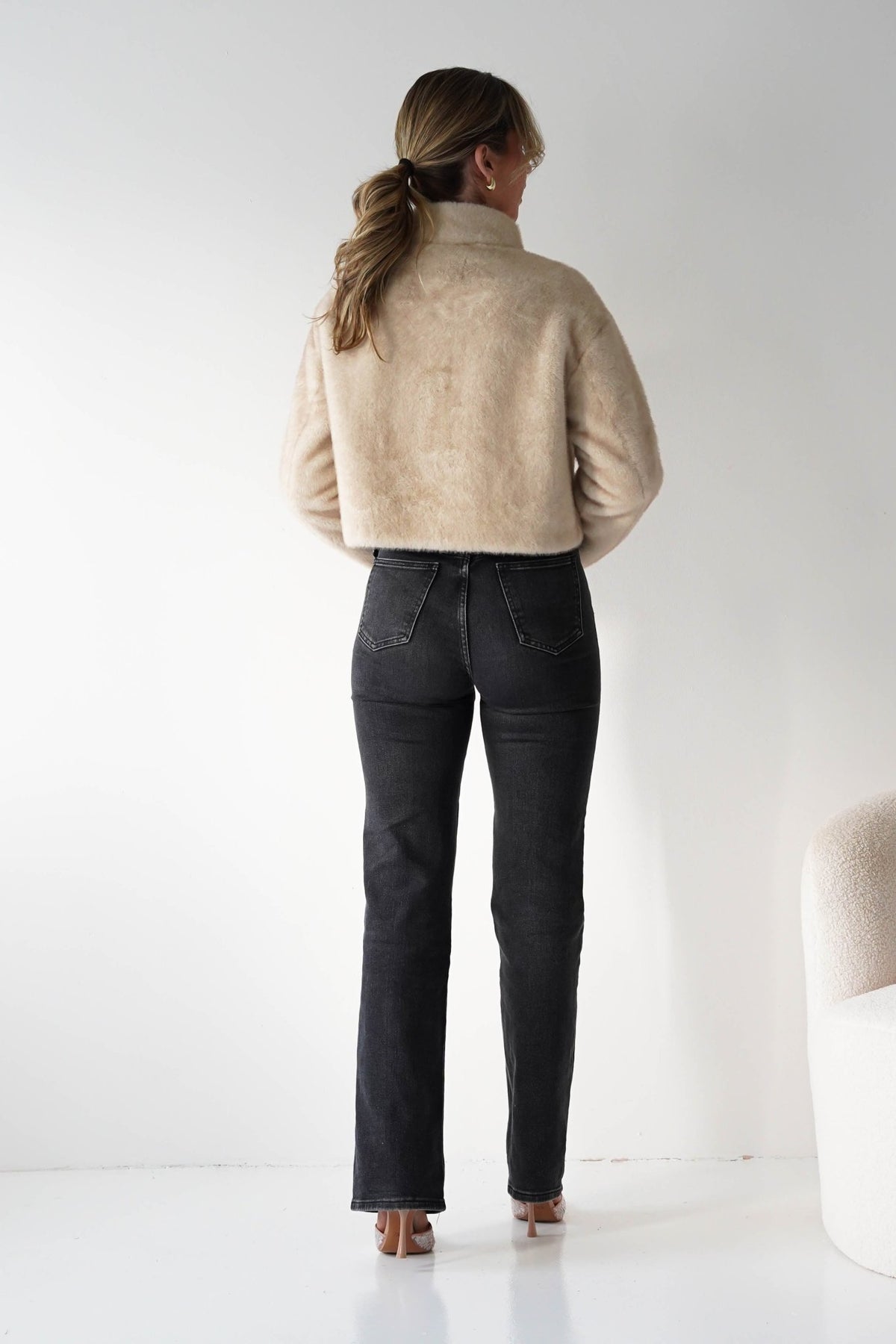 Elie Faux Fur Cropped Coat | Beige-Oh Hello Clothing