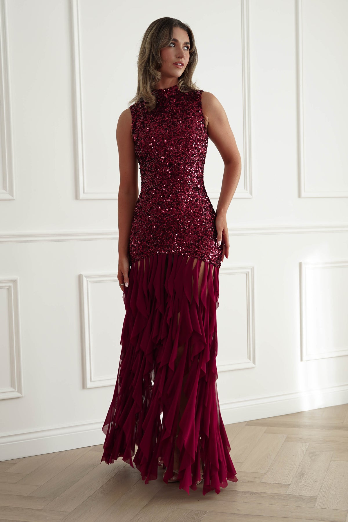 Oh Hello Clothing Women > Clothing > Dresses *DONE-F&P|521750| RED SEQUIN DRESSWUTH RUFFLE SKRIT (Copy)