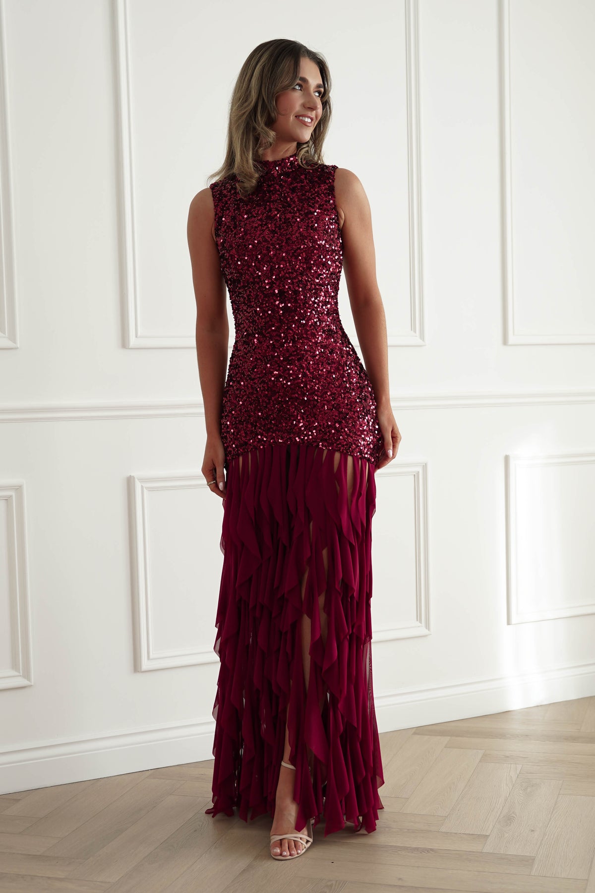 Oh Hello Clothing Women > Clothing > Dresses *DONE-F&P|521750| RED SEQUIN DRESSWUTH RUFFLE SKRIT (Copy)