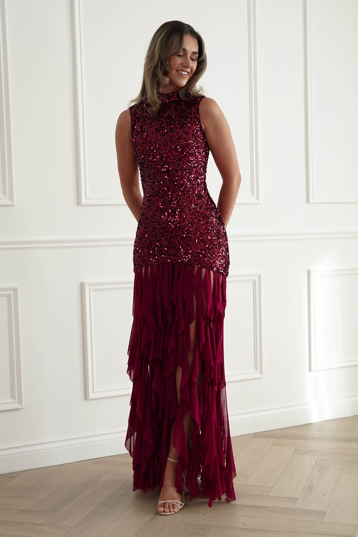 Oh Hello Clothing Women > Clothing > Dresses *DONE-F&P|521750| RED SEQUIN DRESSWUTH RUFFLE SKRIT (Copy)