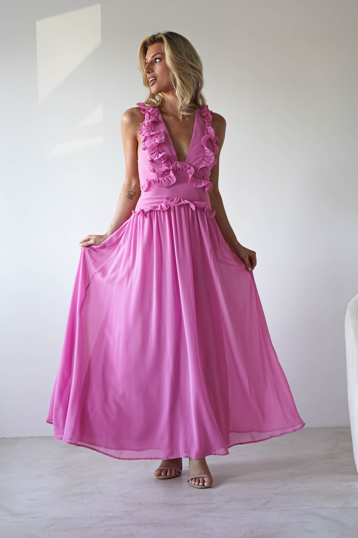 Ellie Ruffle Detail Maxi Dress | Pink-Oh Hello Clothing