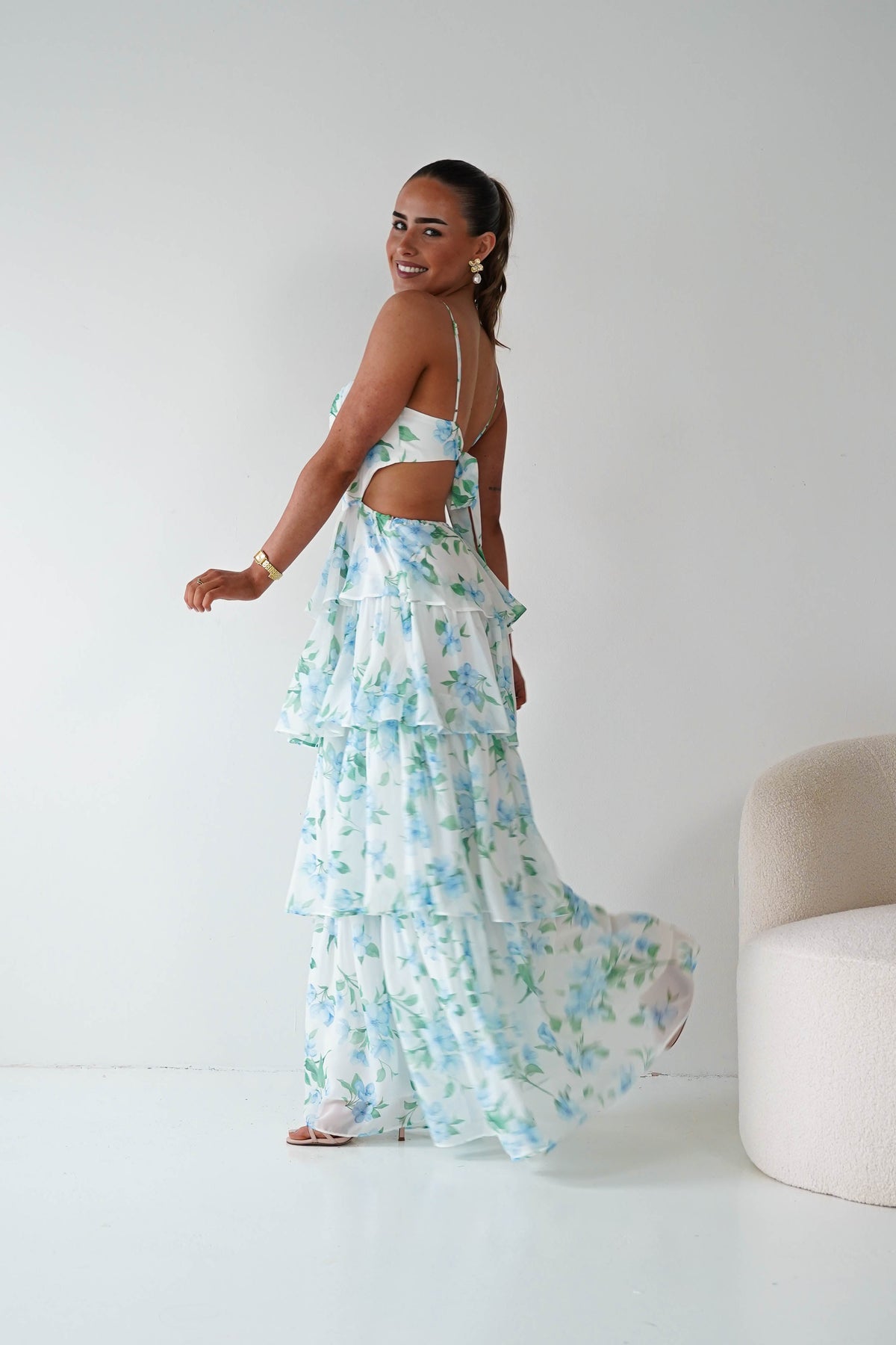 Elouise Floral Tiered Maxi Dress | Blue/Green Print-Oh Hello Clothing