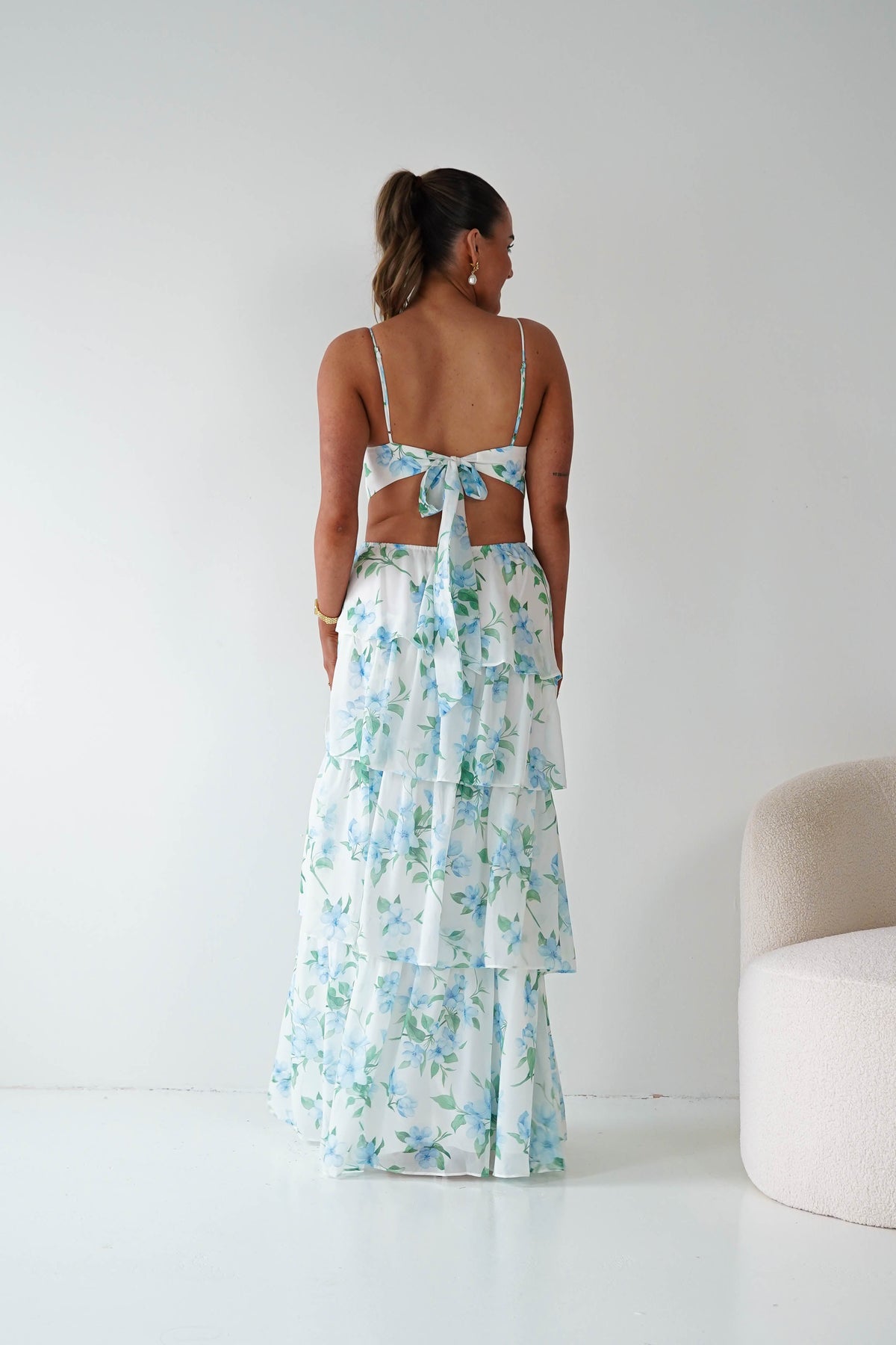 Elouise Floral Tiered Maxi Dress | Blue/Green Print-Oh Hello Clothing