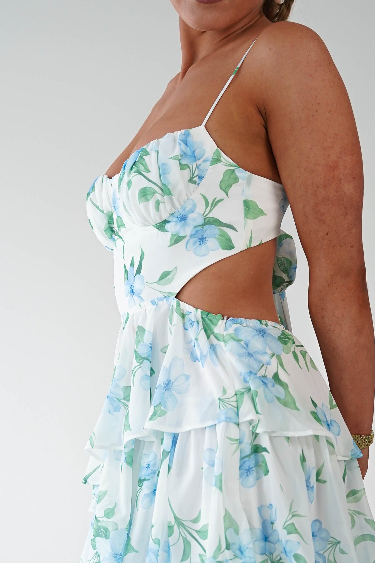 Elouise Floral Tiered Maxi Dress | Blue/Green Print-Oh Hello Clothing