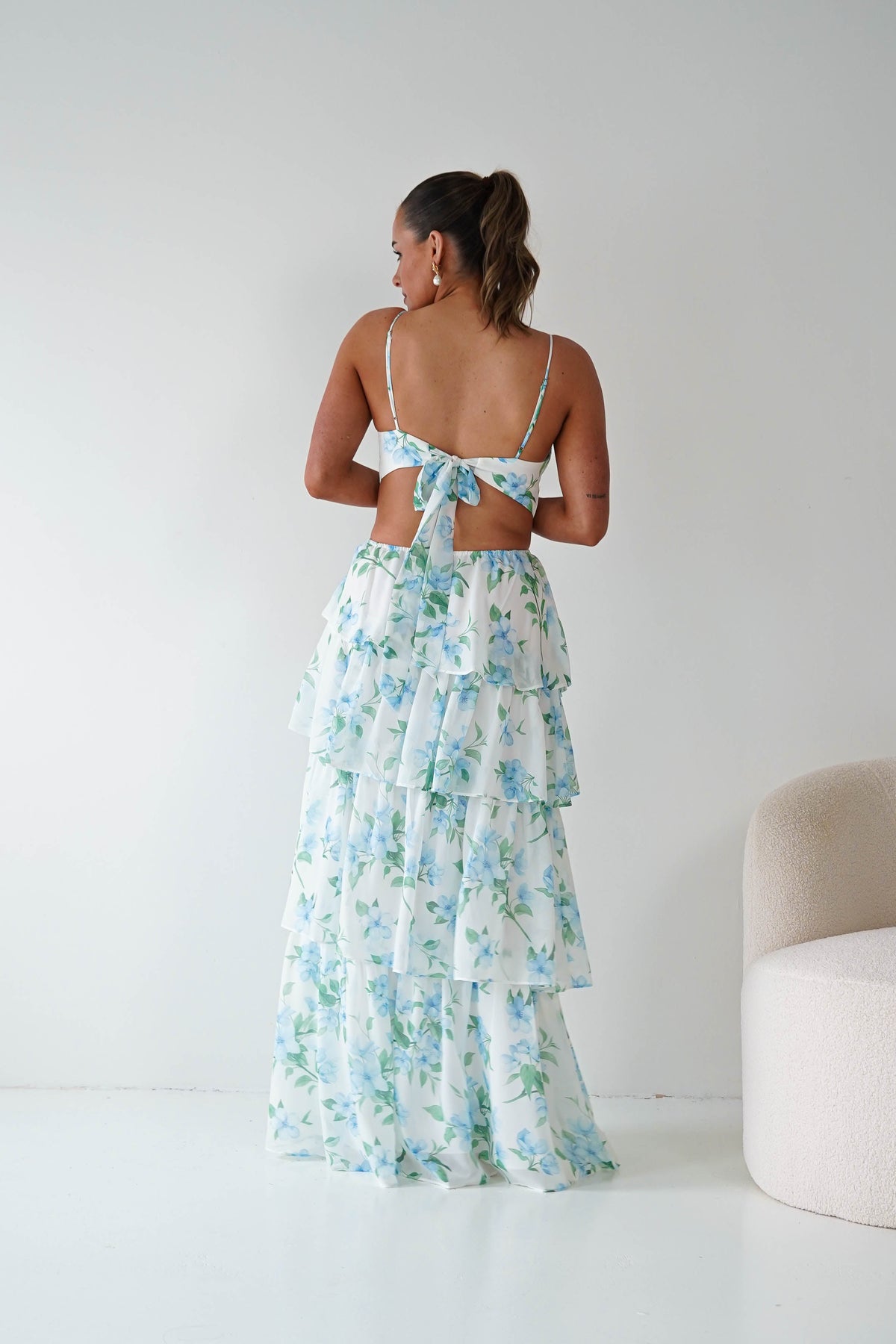 Elouise Floral Tiered Maxi Dress | Blue/Green Print-Oh Hello Clothing